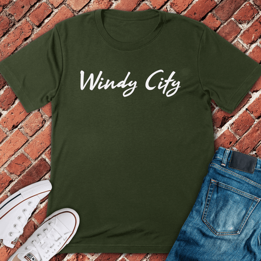 Windy City Script T-Shirt - Military Green