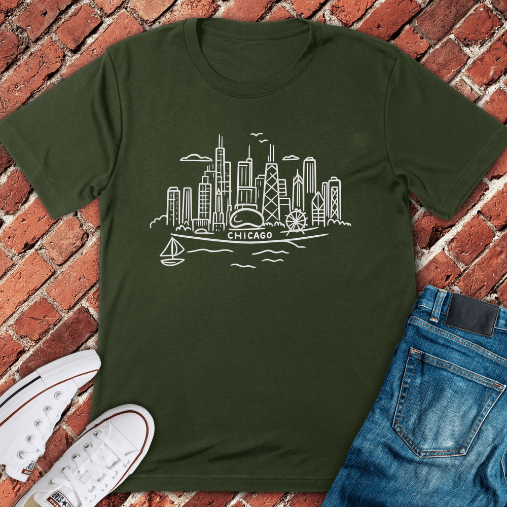 Chicago Coastline T-Shirt - Military Green