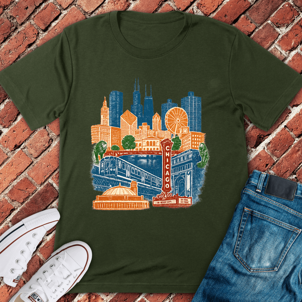 Chicago Collage T-Shirt - Military Green