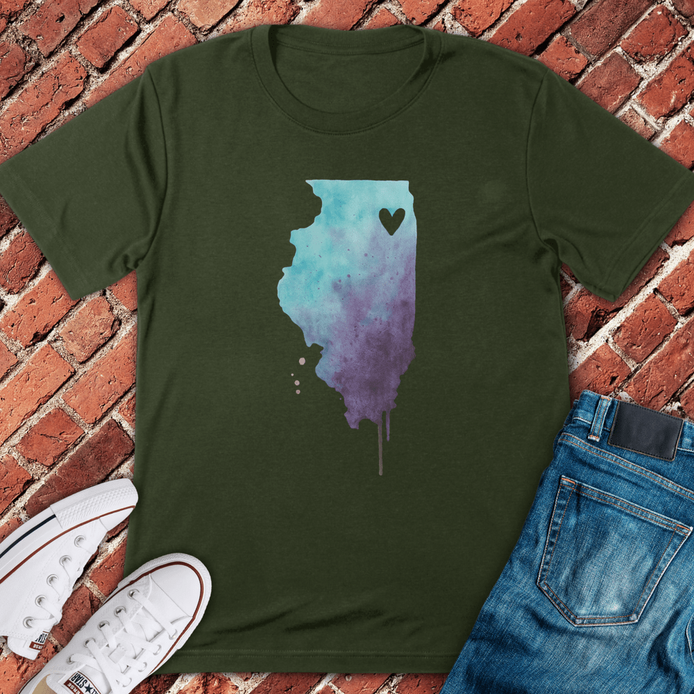 Watercolor Illinois T-Shirt - Military Green