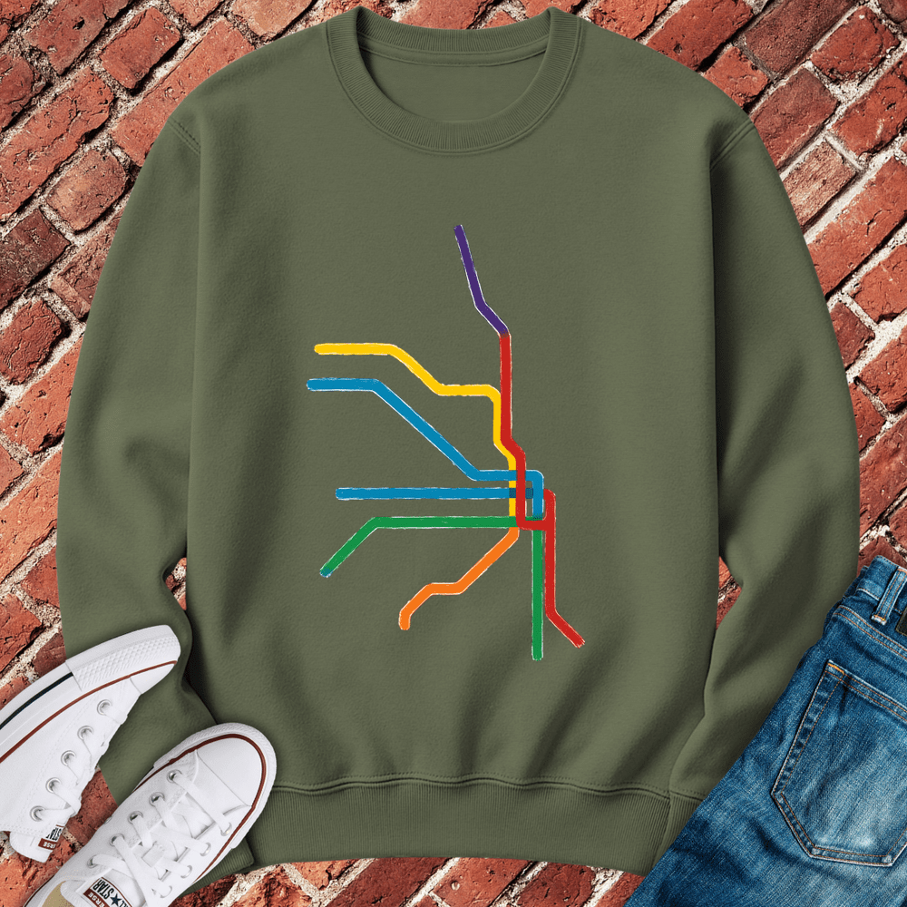 Abstract Train Lines Crewneck - Military Green