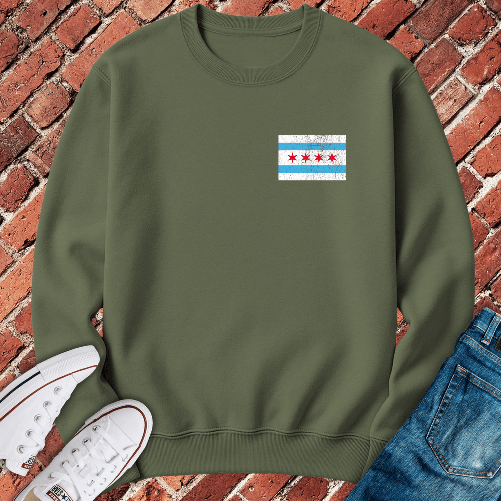 Chicago Flag Logo Crewneck - Military Green