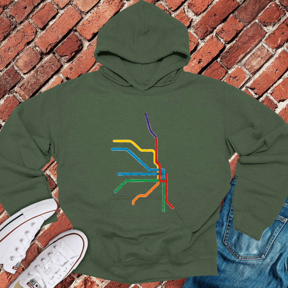 Abstract Train Lines Hoodie - Military Green