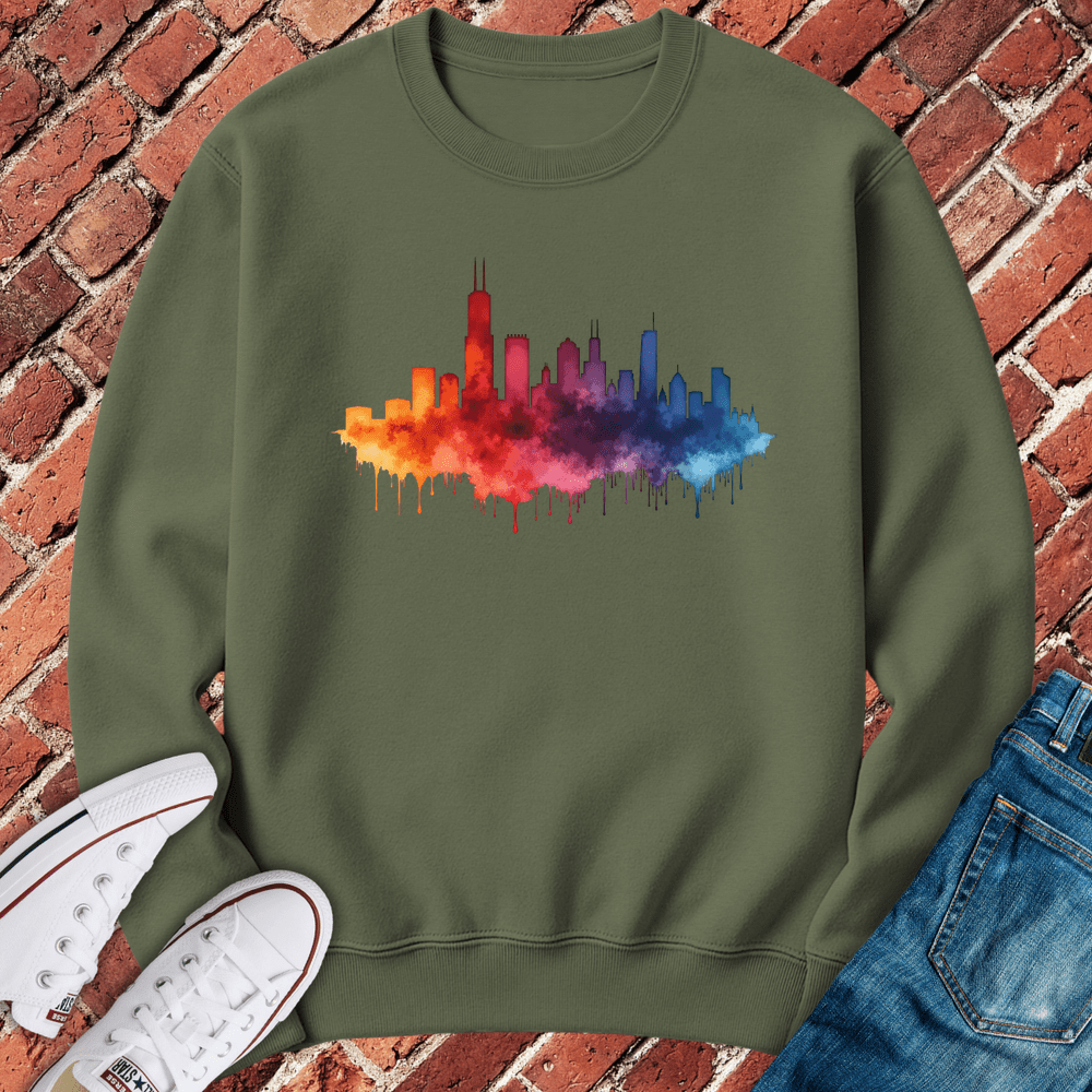 Chicago Rainbow Skyline Crewneck - Military Green