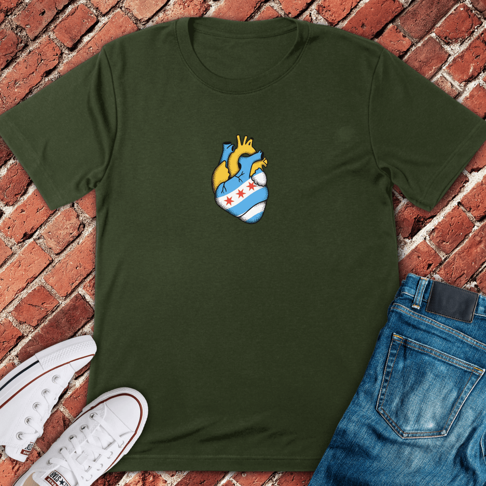 Flag Heart T-Shirt - Military Green