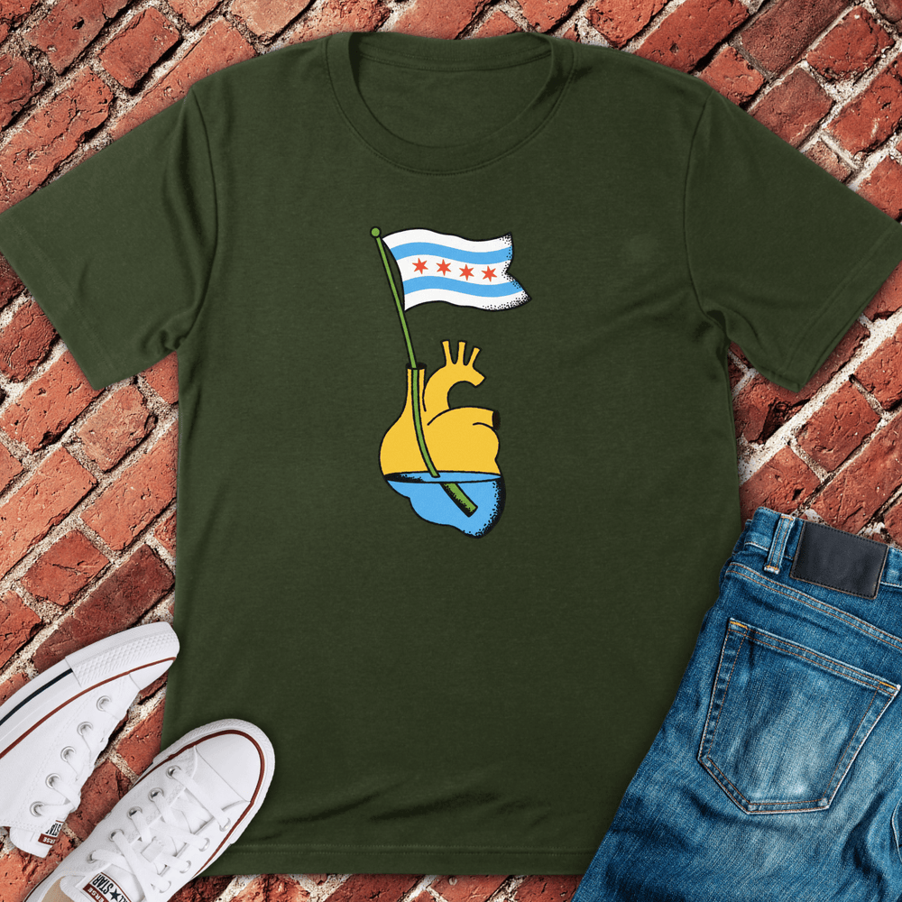 Waving Heart T-Shirt - Military Green