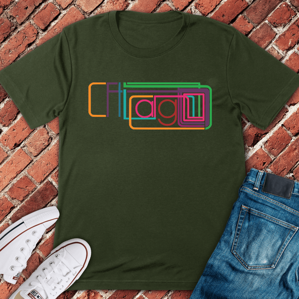 Chicago Train Font T-Shirt - Military Green