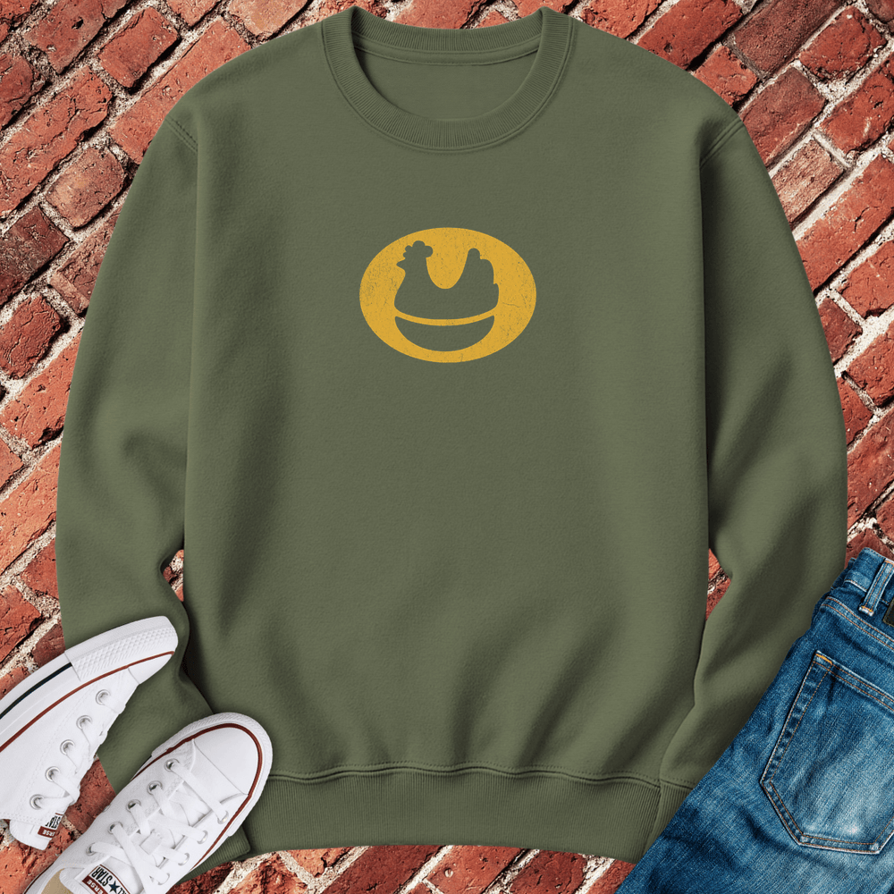 Vintage White Hen Crewneck - Military Green