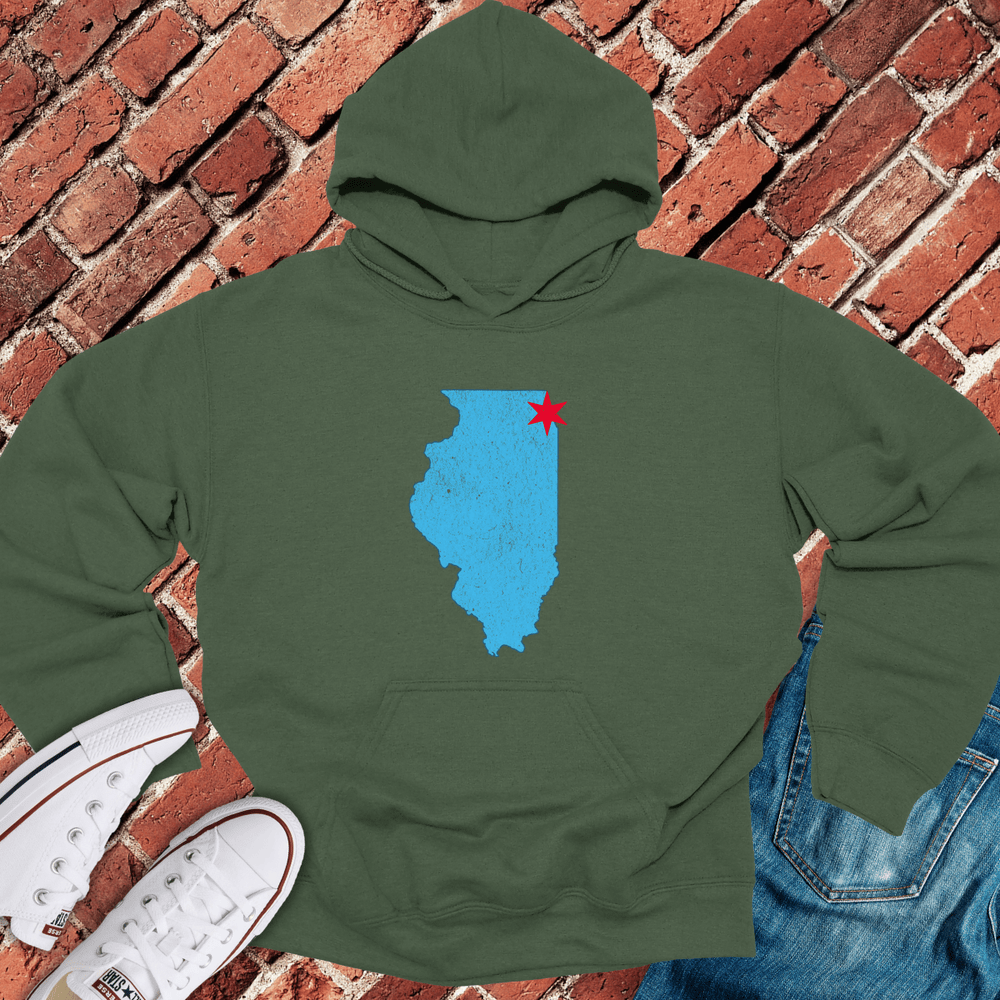 Illinois Star Map Hoodie - Military Green