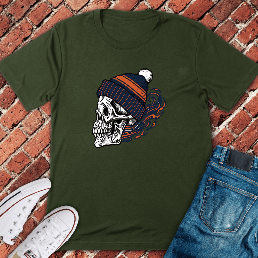 Skull Beanie Fan T-Shirt - Military Green
