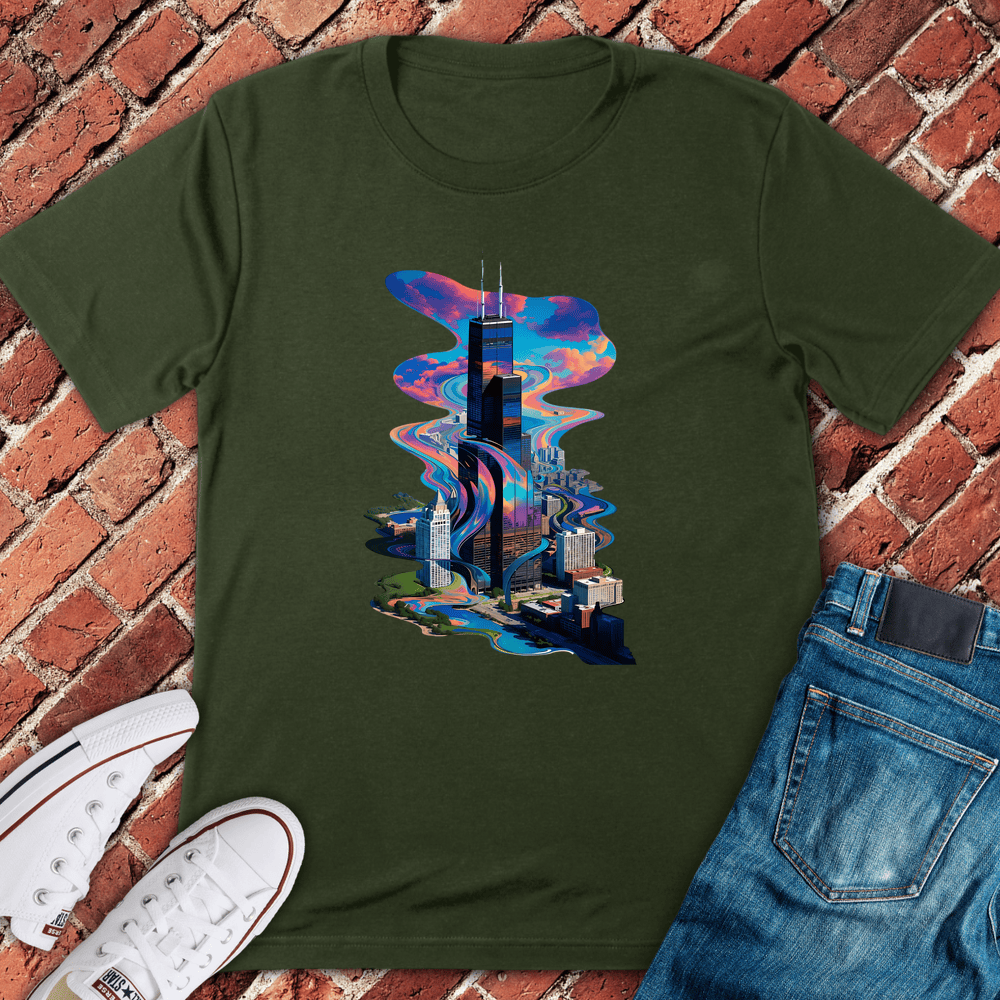 Trippy Skyline T-Shirt - Military Green