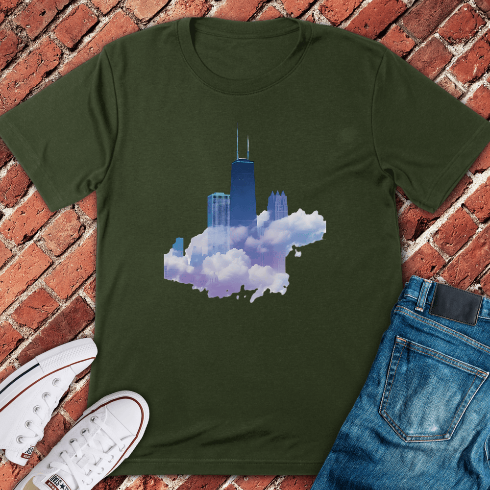 Clouds Skyline T-Shirt - Military Green