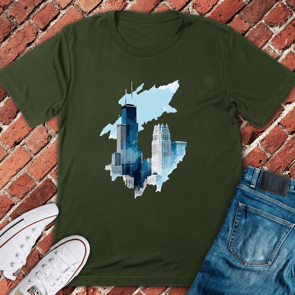 Skyline Watercolor T-Shirt - Military Green