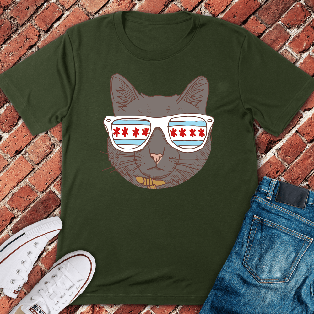 Chi Cat Shades T-Shirt - Military Green