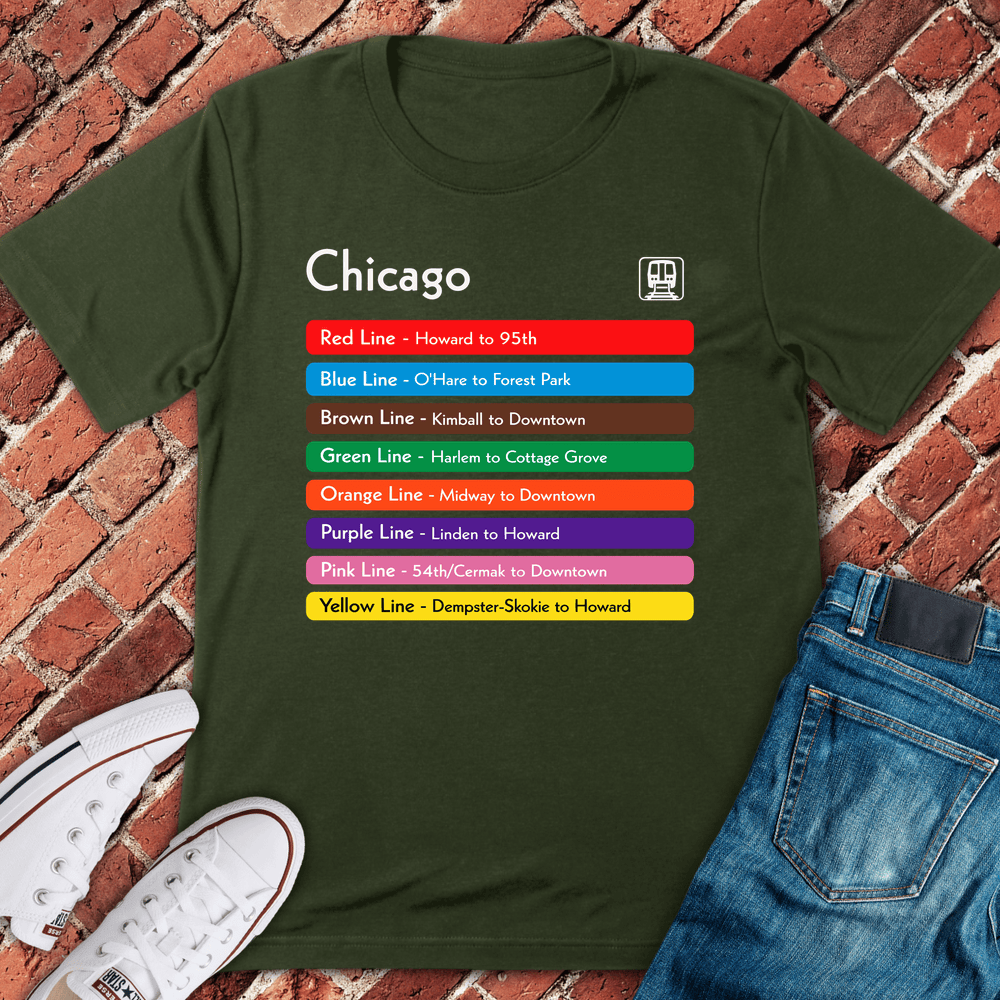 Chicago L Lines T-Shirt - Military Green