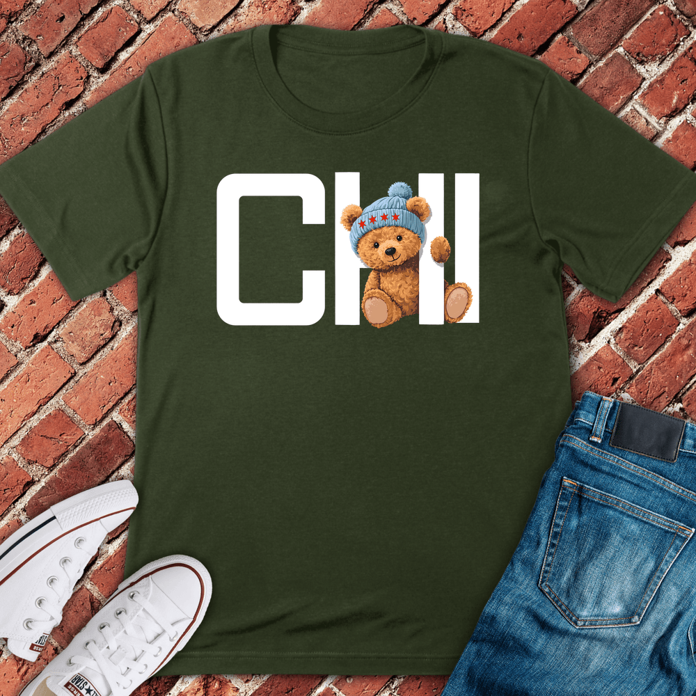 Chicago Peek Bear T-Shirt - Military Green