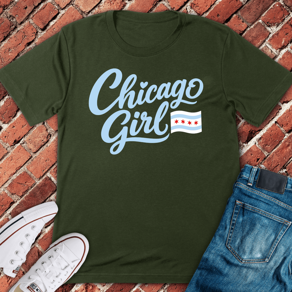 Chicago Girl Script T-Shirt - Military Green