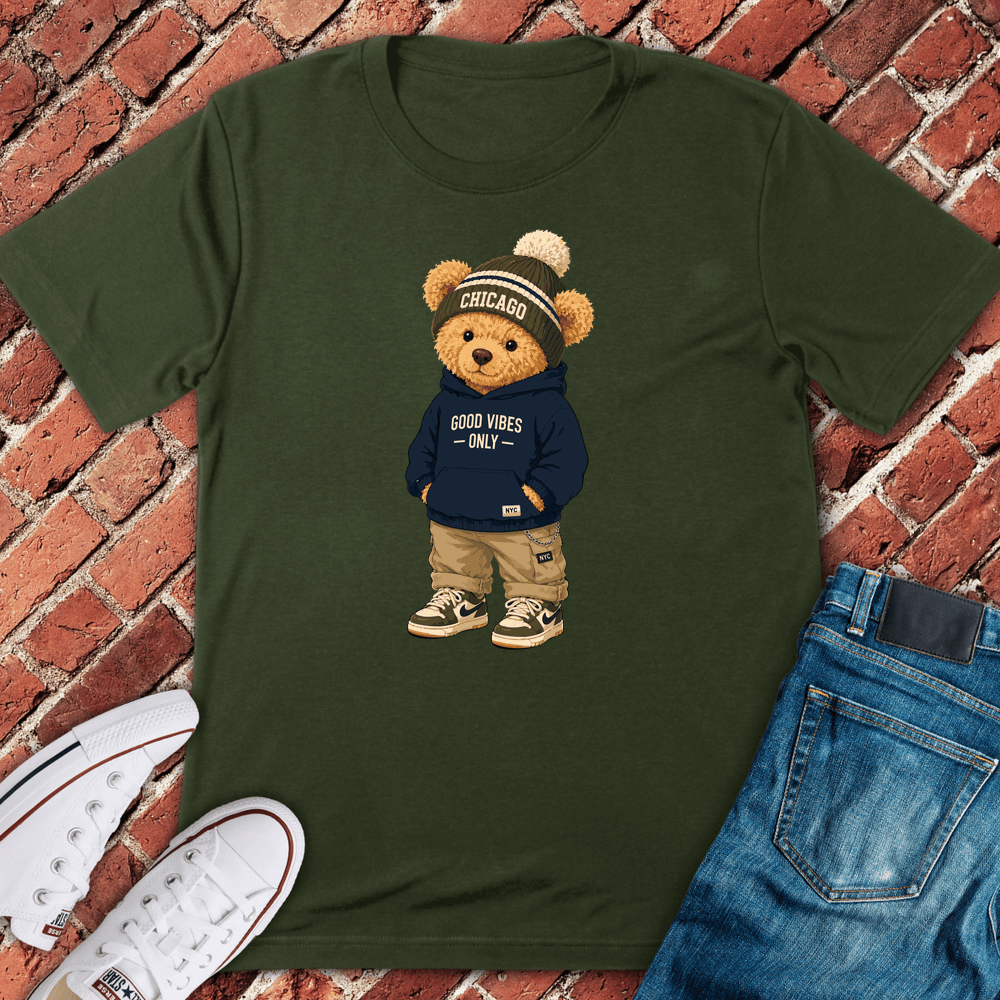 Good Vibes Bear T-Shirt - Military Green