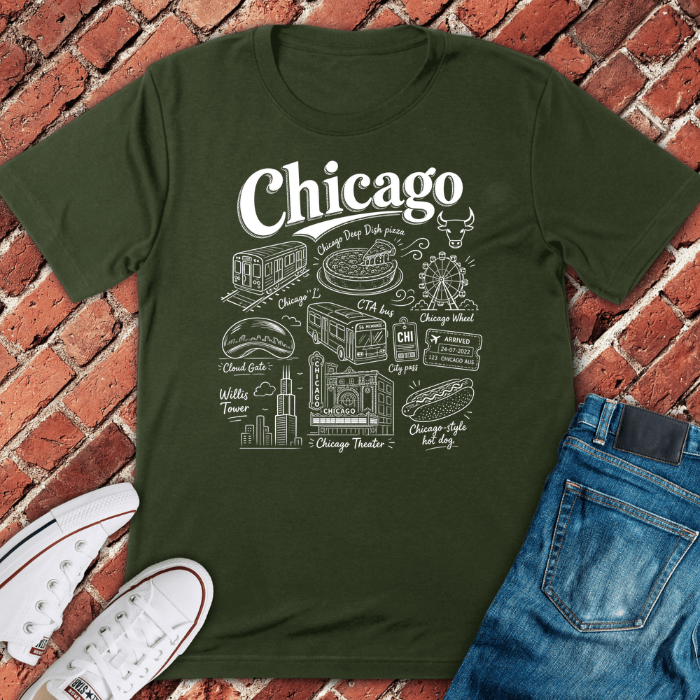 Chicago Doodles T-Shirt - Military Green