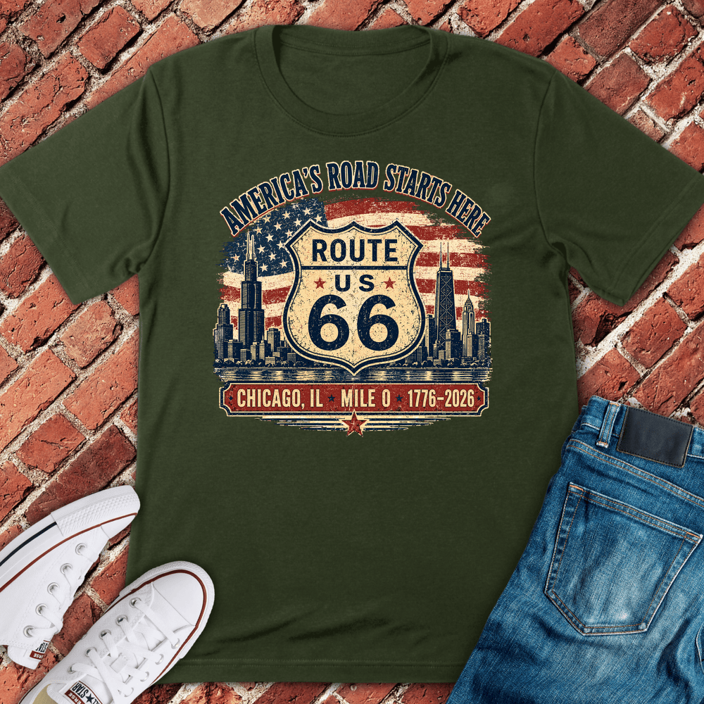 Route 66 Mile 0 T-Shirt - Military Green