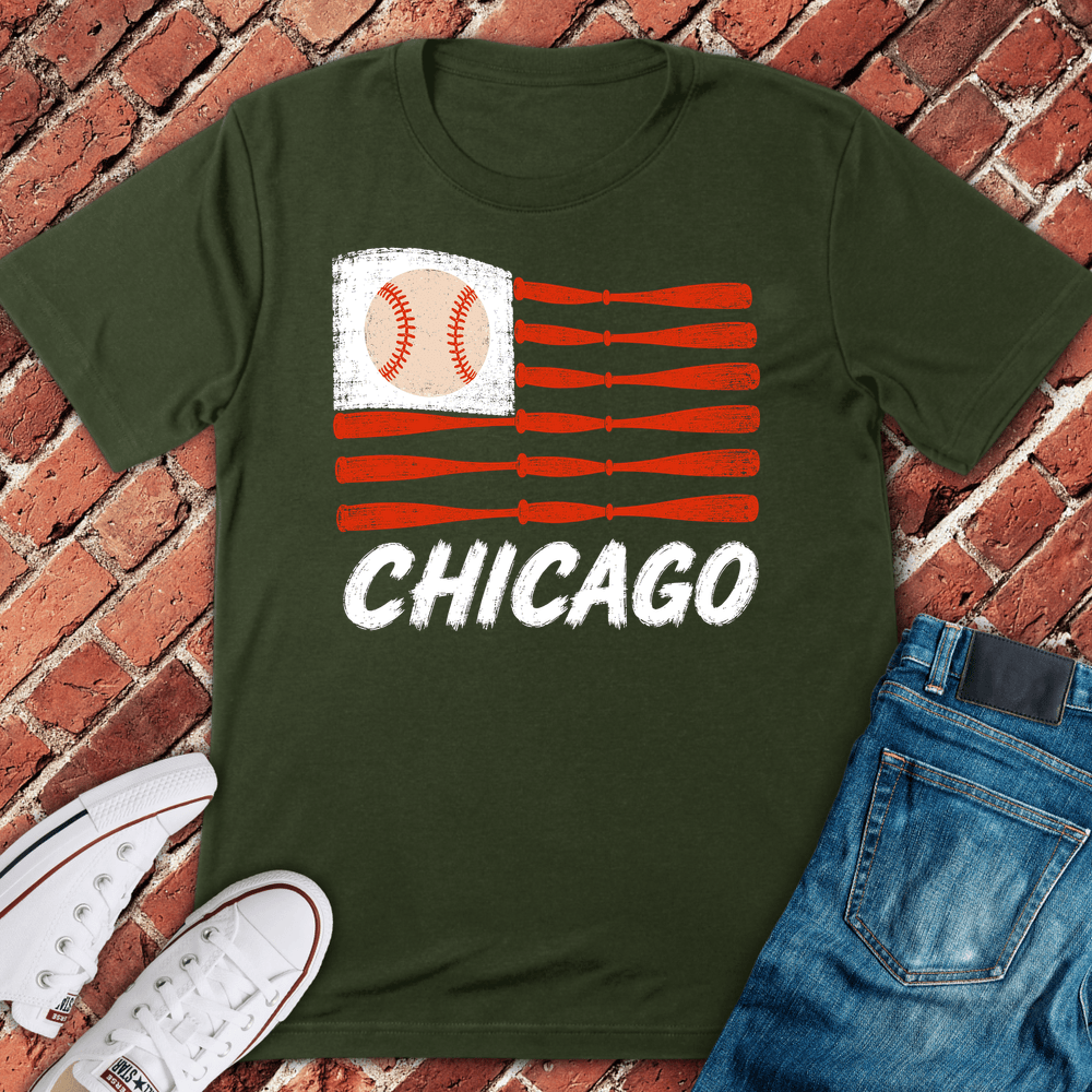 Chicago Bat Flag T-Shirt - Military Green
