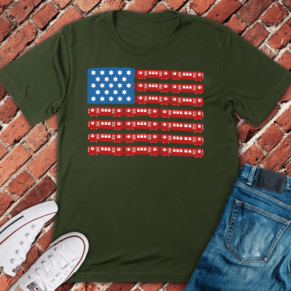 Chi Train Flag T-Shirt - Military Green