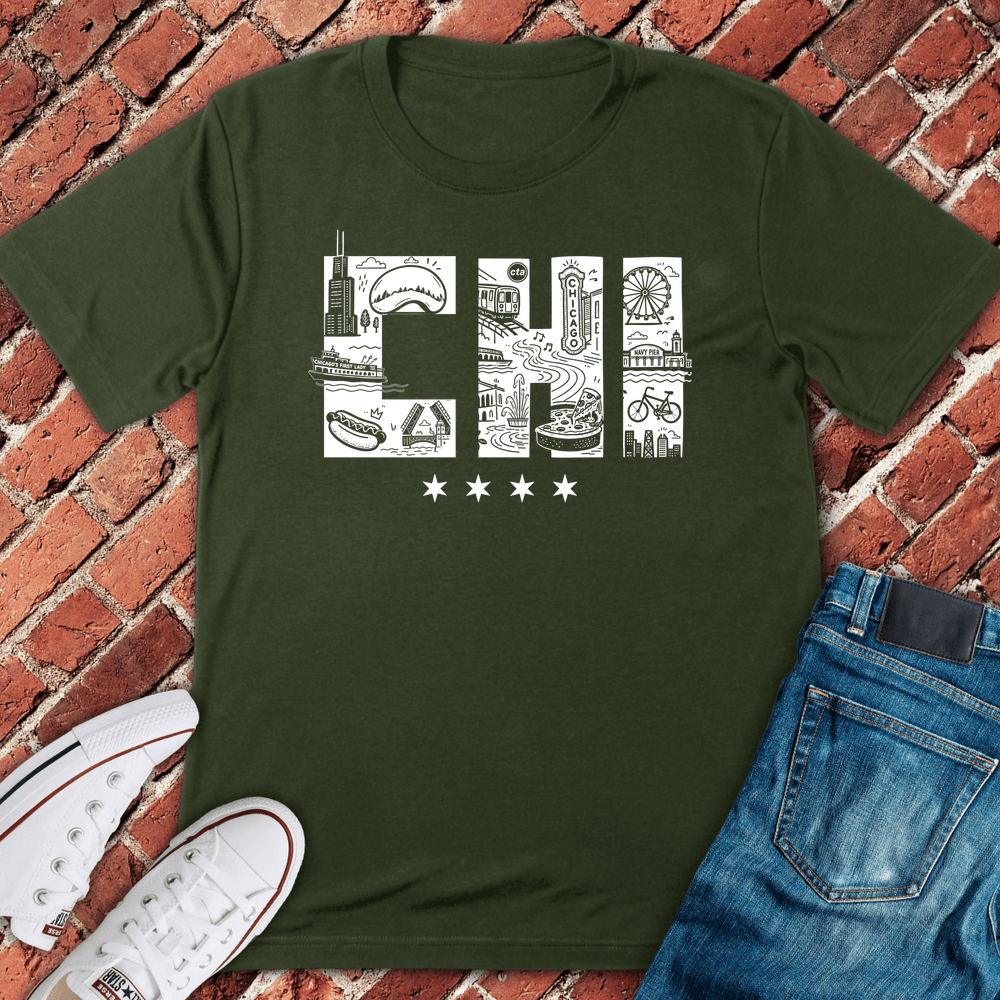 Chi City Collage T-Shirt - Military Green