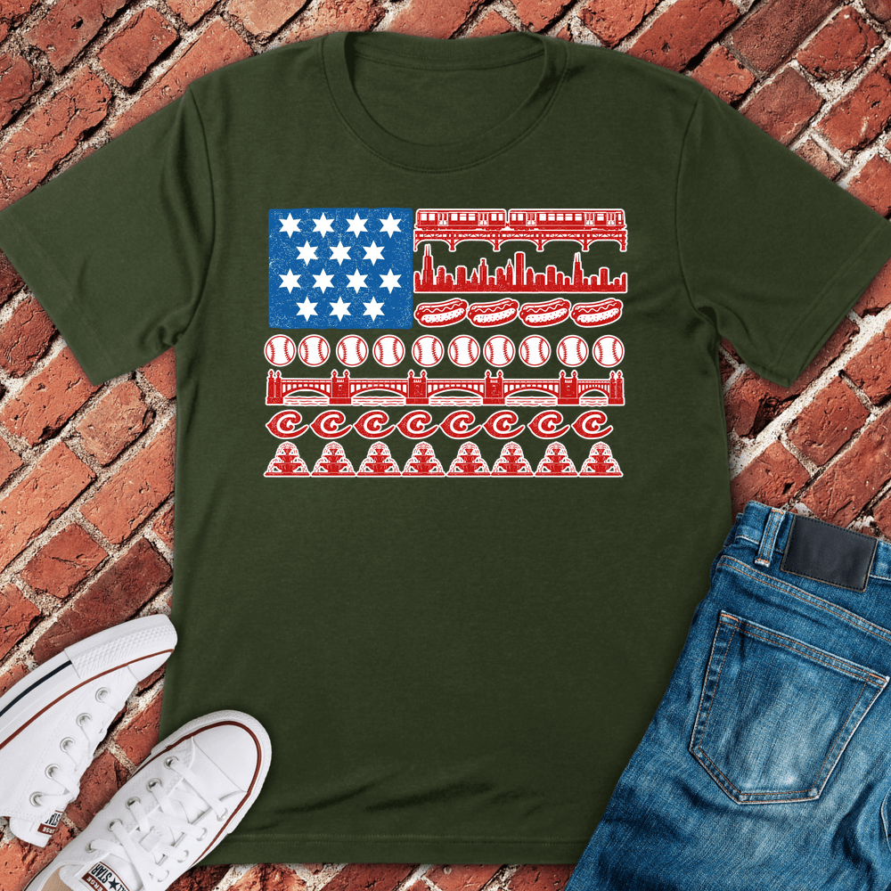 Chi Flag Icons T-Shirt - Military Green
