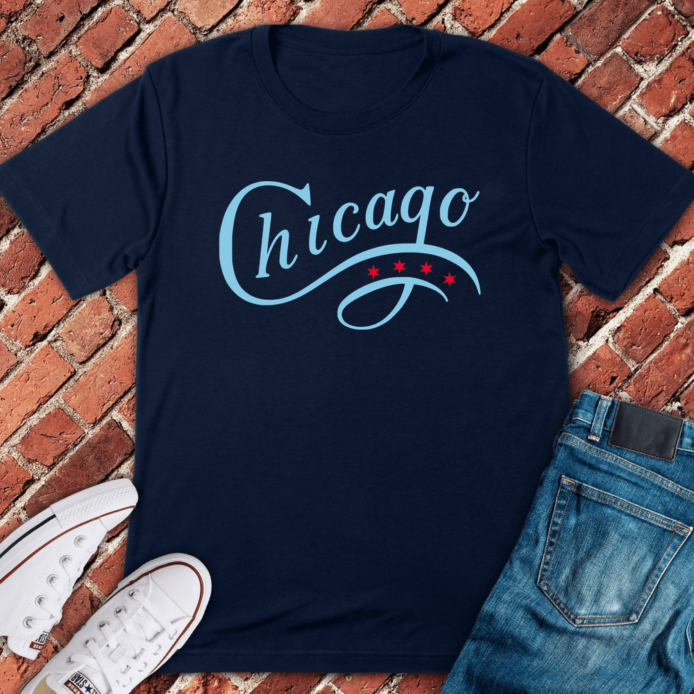 Chicago Script Stars T-Shirt - Navy