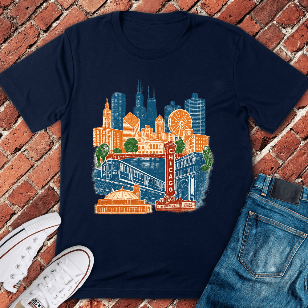 Chicago Collage T-Shirt - Navy