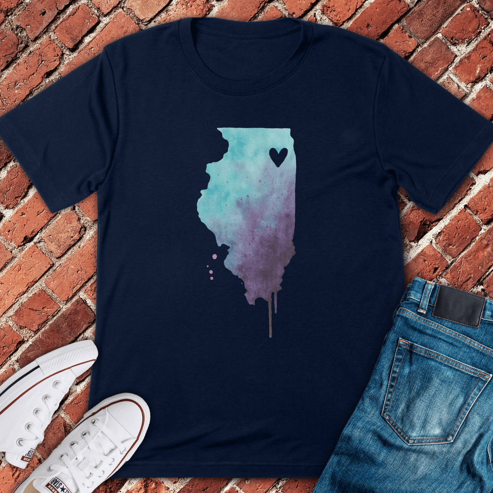Watercolor Illinois T-Shirt - Navy
