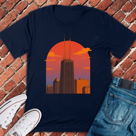 Chicago Sunset Tower T-Shirt - Navy