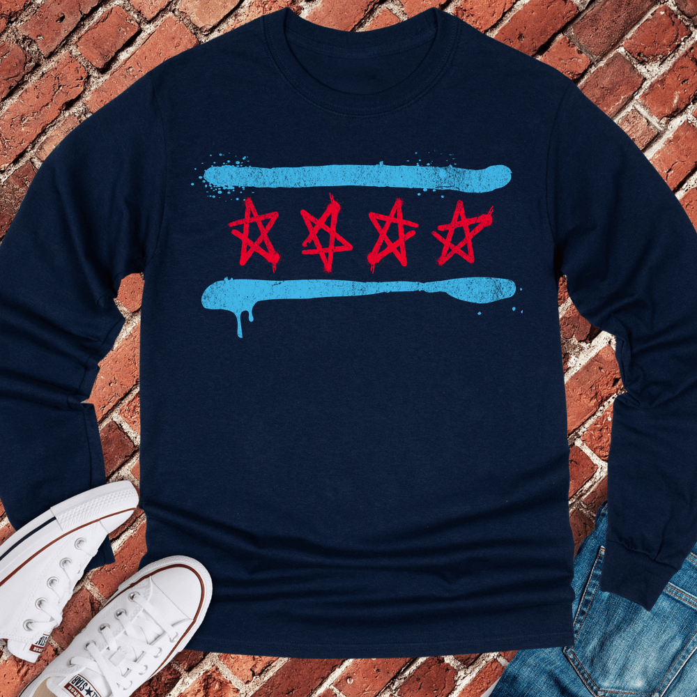 Spray Paint Flag Long Sleeve - Navy