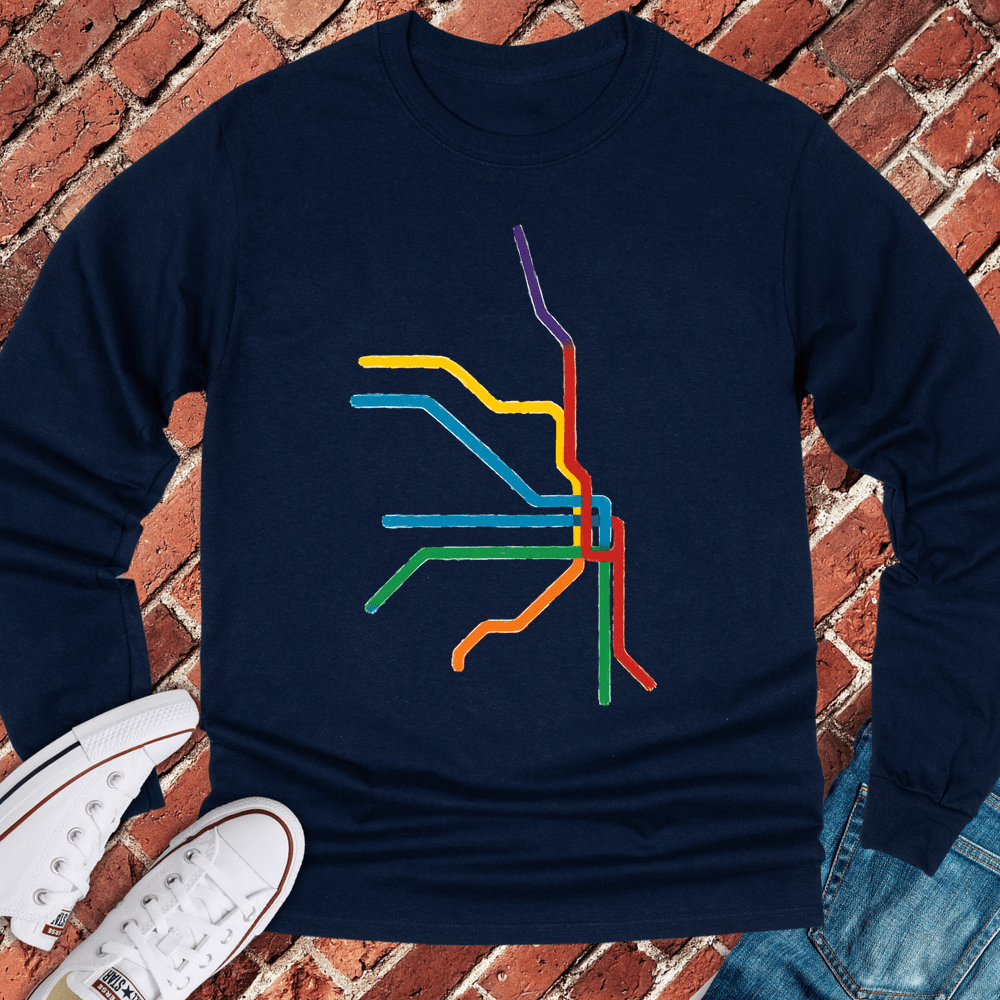 Abstract Train Lines Long Sleeve - Navy
