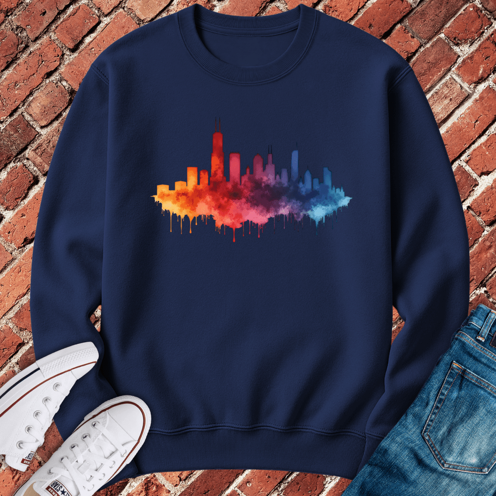 Chicago Rainbow Skyline Crewneck - Navy