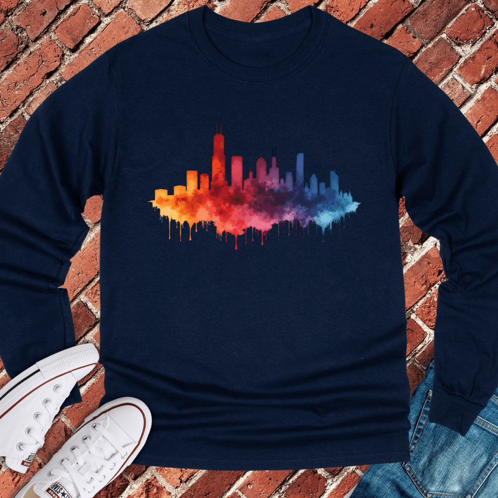Chicago Rainbow Skyline Long Sleeve - Navy