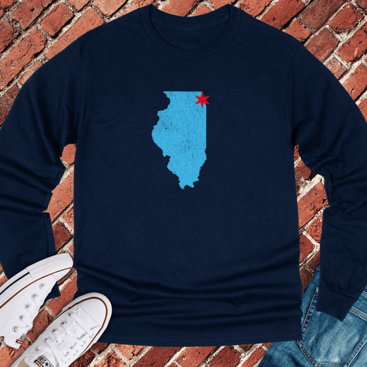 Illinois Star Map Long Sleeve - Navy