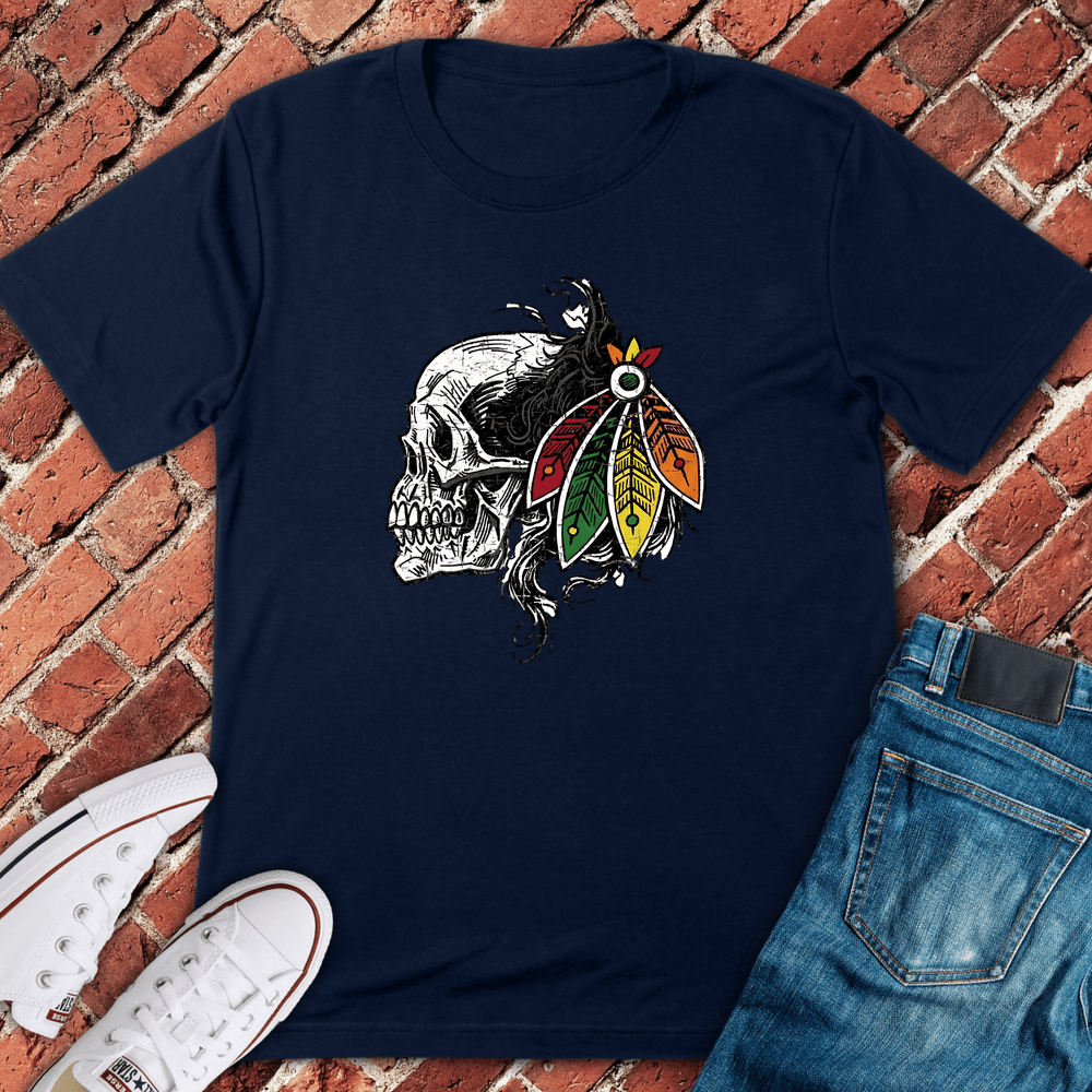 Skull Feathers Fan T-Shirt - Navy