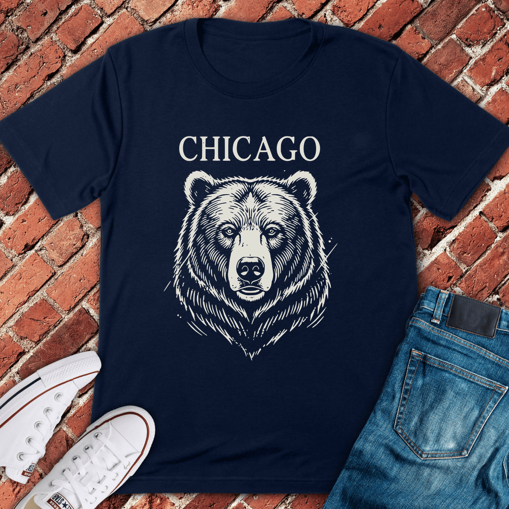 Linocut Bear T-Shirt - Navy