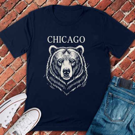 Linocut Bear T-Shirt - Navy