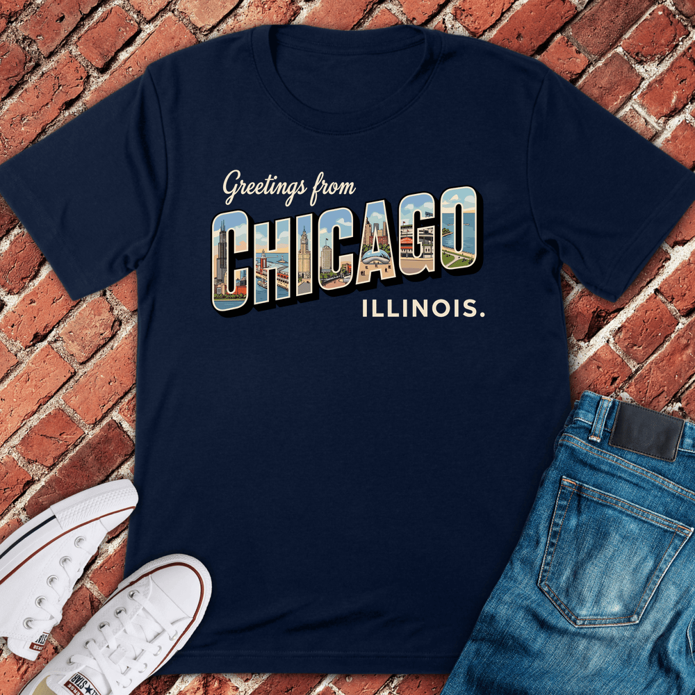 Postcard Chicago T-Shirt - Navy