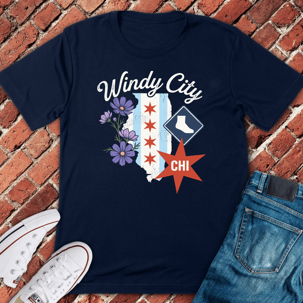 Windy Bloom Chi T-Shirt - Navy
