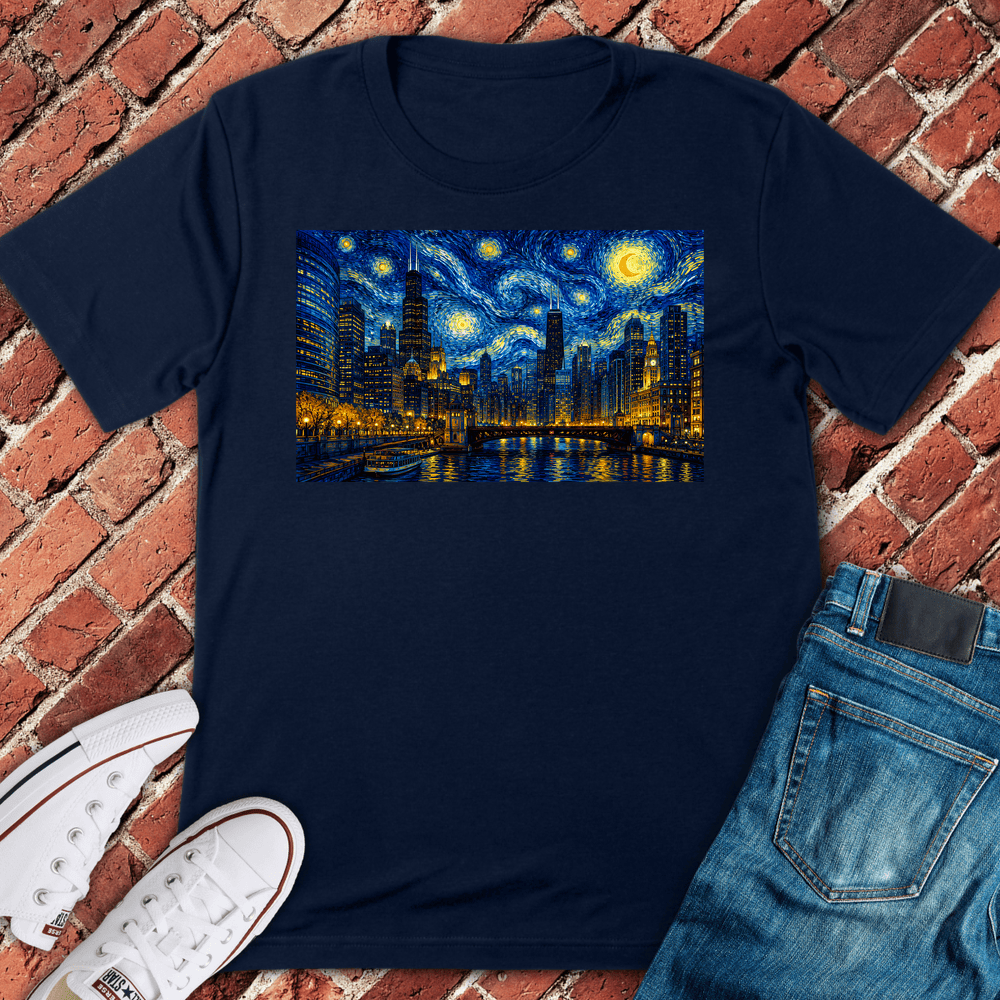 Starry Chicago Night T-Shirt - Navy