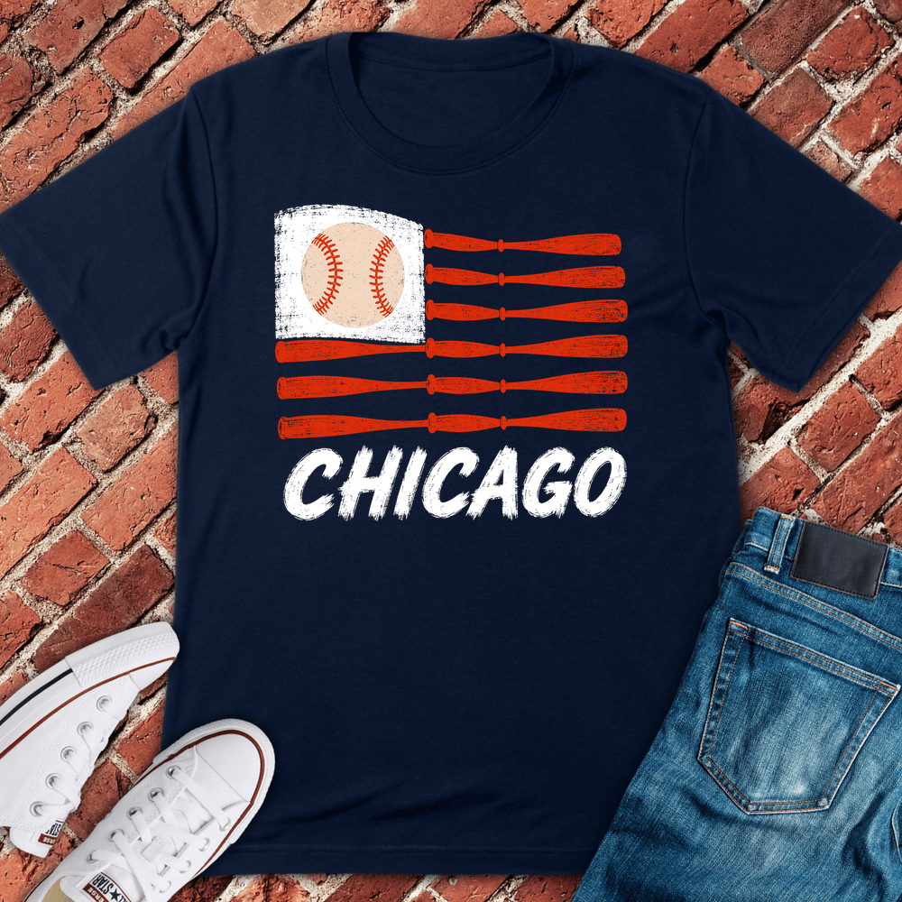 Chicago Bat Flag T-Shirt - Navy