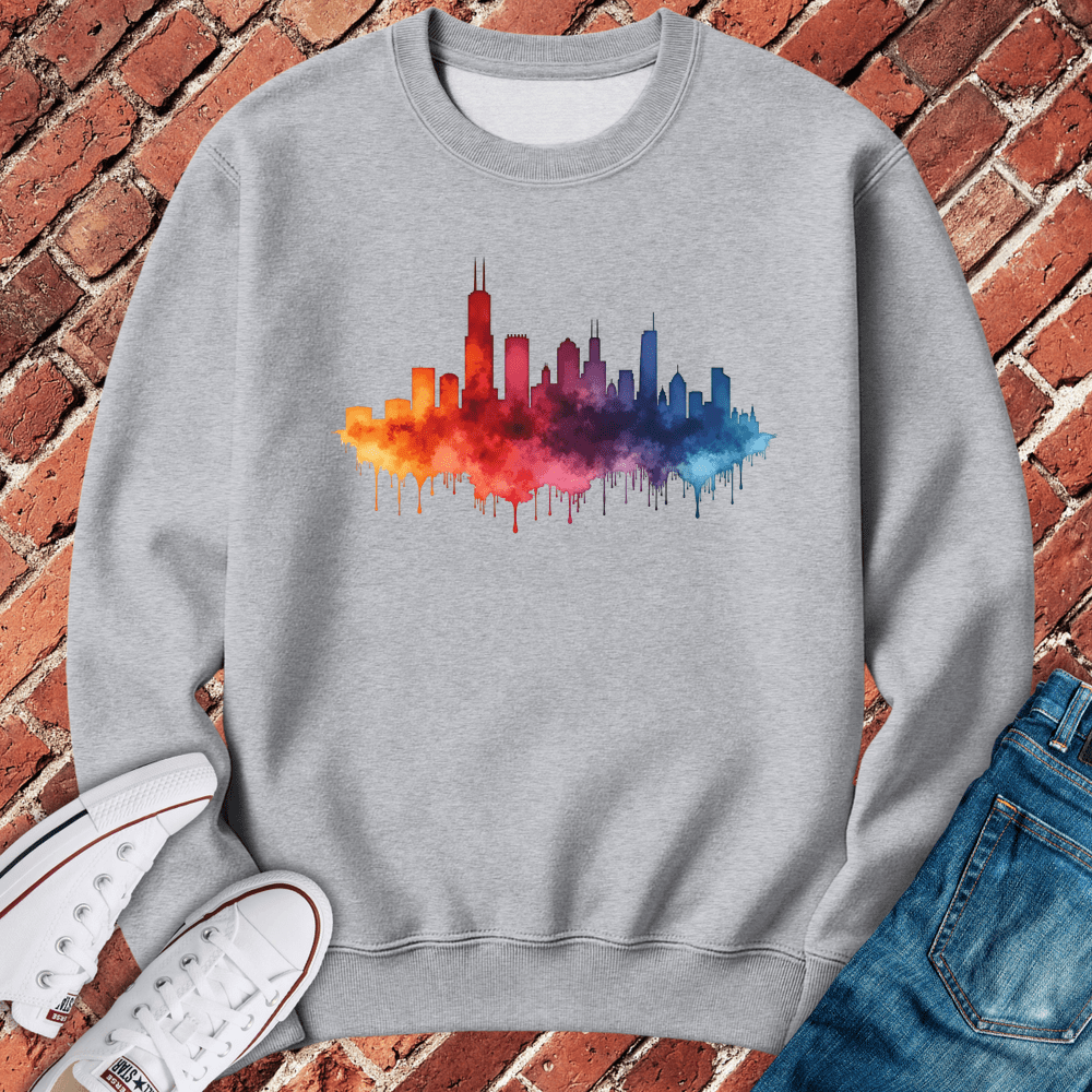 Chicago Rainbow Skyline Crewneck - Sport Grey