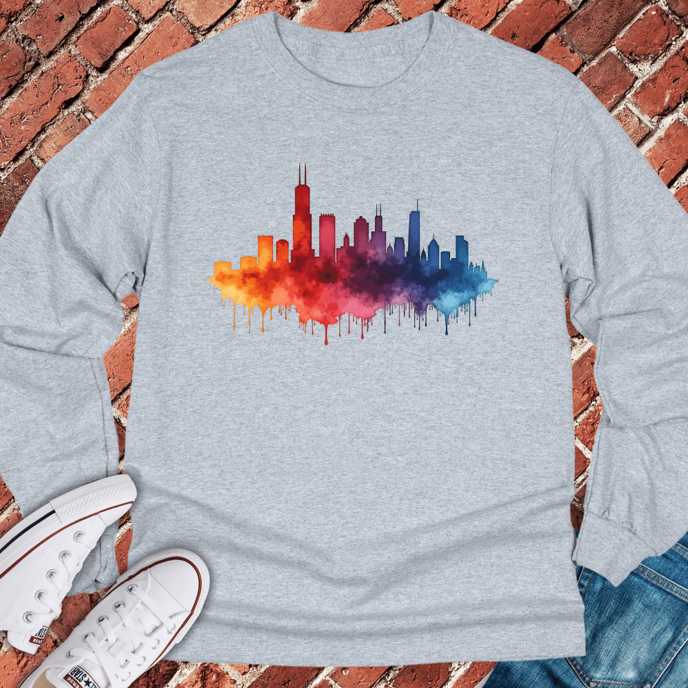 Chicago Rainbow Skyline Long Sleeve - Sport Grey