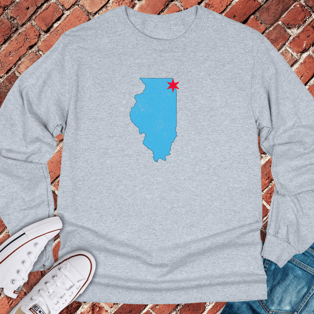 Illinois Star Map Long Sleeve - Sport Grey