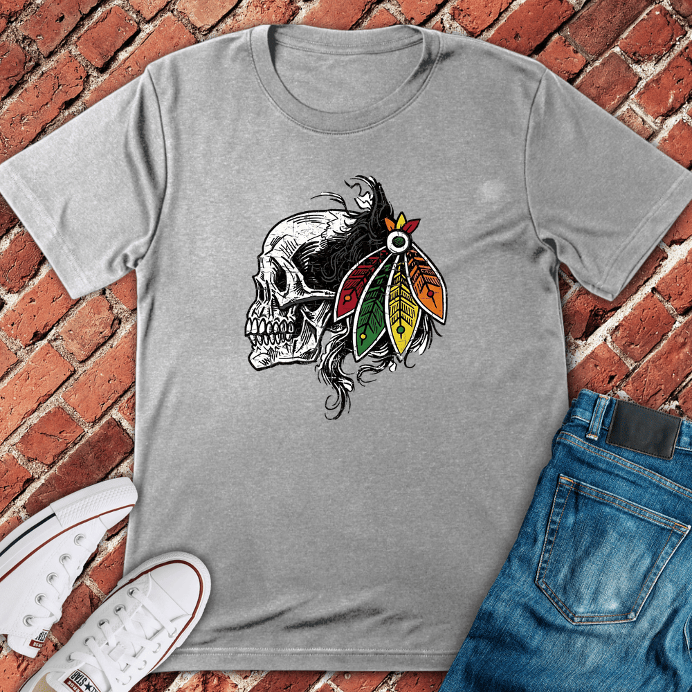 Skull Feathers Fan T-Shirt - Sport Grey
