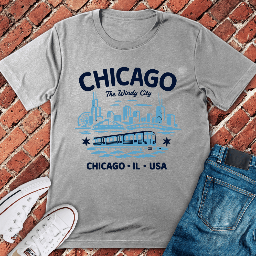 Windy City Linocut T-Shirt - Sport Grey