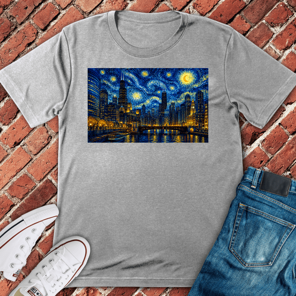 Starry Chicago Night T-Shirt - Sport Grey